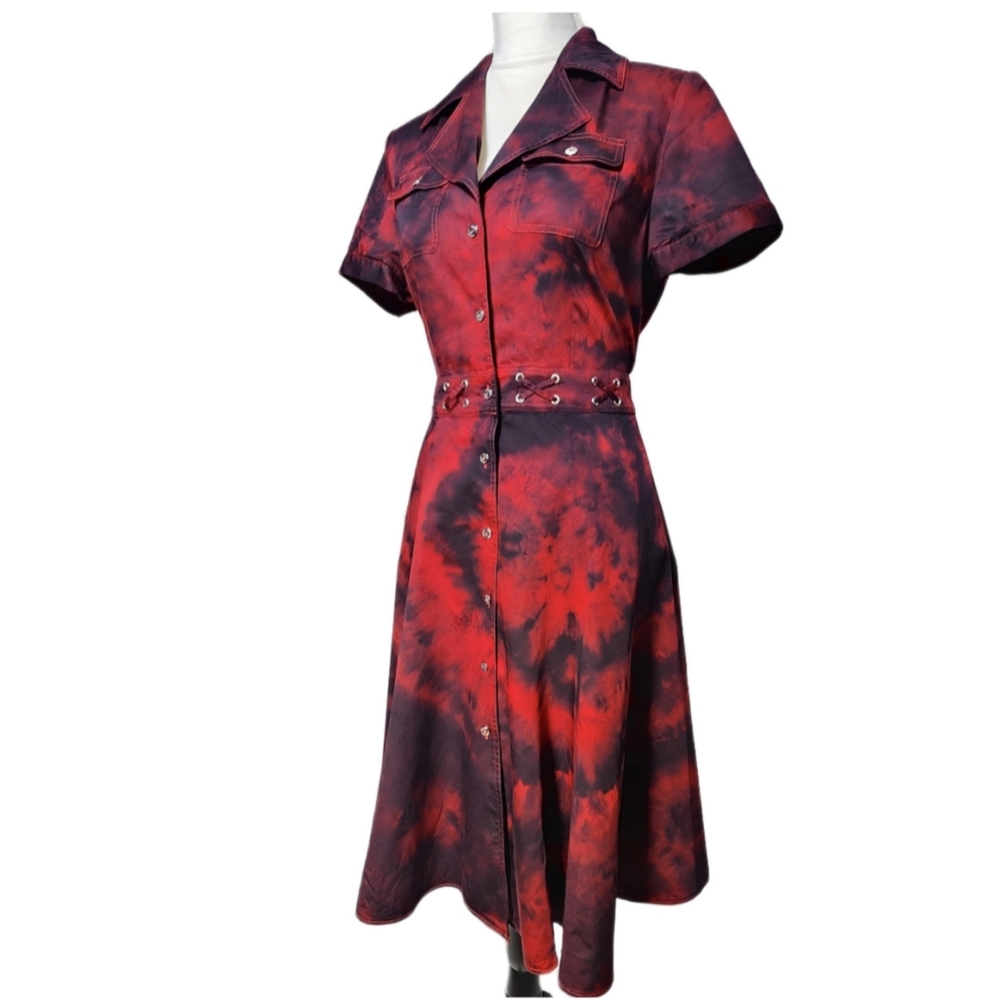 One-of-a-kind! Jones NY A-Line Dress. Tie Dyed Red & Blue. Size 8